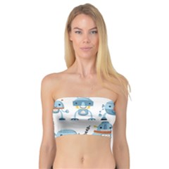 Seamless Pattern With Funny Robot Cartoon Bandeau Top