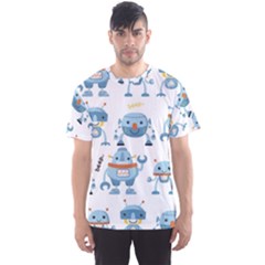 Seamless Pattern With Funny Robot Cartoon Men s Sport Mesh Tee