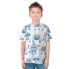 Seamless Pattern With Funny Robot Cartoon Kids  Cotton Tee