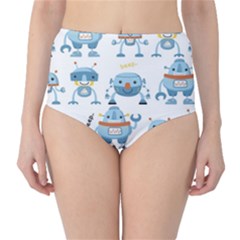 Seamless Pattern With Funny Robot Cartoon Classic High-waist Bikini Bottoms