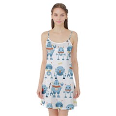 Seamless Pattern With Funny Robot Cartoon Satin Night Slip