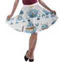 Seamless pattern with funny robot cartoon A-line Skater Skirt View1