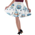 Seamless pattern with funny robot cartoon A-line Skater Skirt View2