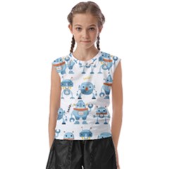 Seamless Pattern With Funny Robot Cartoon Kids  Raglan Cap Sleeve Tee