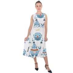 Seamless Pattern With Funny Robot Cartoon Midi Tie-back Chiffon Dress by Jancukart