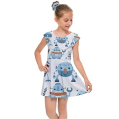 Seamless Pattern With Funny Robot Cartoon Kids  Cap Sleeve Dress