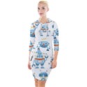 Seamless pattern with funny robot cartoon Quarter Sleeve Hood Bodycon Dress View1