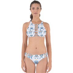 Seamless Pattern With Funny Robot Cartoon Perfectly Cut Out Bikini Set