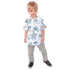 Seamless Pattern With Funny Robot Cartoon Kids  Raglan Tee