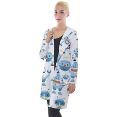 Seamless Pattern With Funny Robot Cartoon Hooded Pocket Cardigan by Jancukart