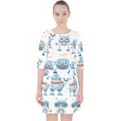 Seamless Pattern With Funny Robot Cartoon Quarter Sleeve Pocket Dress by Jancukart