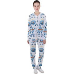 Seamless Pattern With Funny Robot Cartoon Casual Jacket And Pants Set