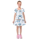 Seamless pattern with funny robot cartoon Kids  Short Sleeve Velvet Dress View1