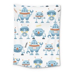 Seamless Pattern With Funny Robot Cartoon Medium Tapestry