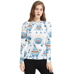 Seamless Pattern With Funny Robot Cartoon Women s Long Sleeve Rash Guard by Jancukart