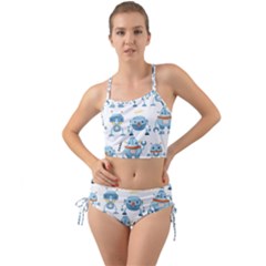 Seamless Pattern With Funny Robot Cartoon Mini Tank Bikini Set by Jancukart