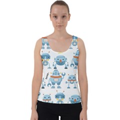 Seamless Pattern With Funny Robot Cartoon Velvet Tank Top