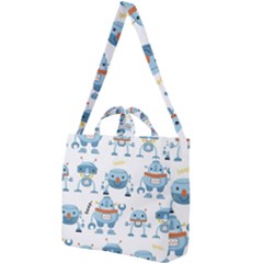 Seamless Pattern With Funny Robot Cartoon Square Shoulder Tote Bag