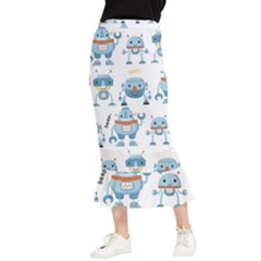 Seamless Pattern With Funny Robot Cartoon Maxi Fishtail Chiffon Skirt