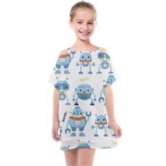 Seamless Pattern With Funny Robot Cartoon Kids  One Piece Chiffon Dress