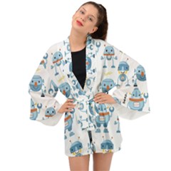 Seamless Pattern With Funny Robot Cartoon Long Sleeve Kimono by Jancukart