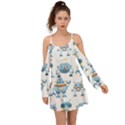 Seamless pattern with funny robot cartoon Kimono Sleeves Boho Dress View1