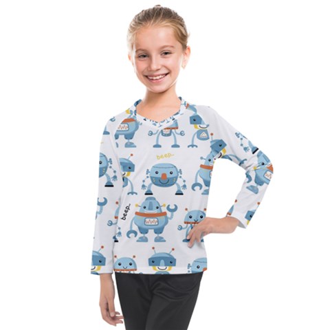 Seamless Pattern With Funny Robot Cartoon Kids  Long Mesh Tee by Jancukart