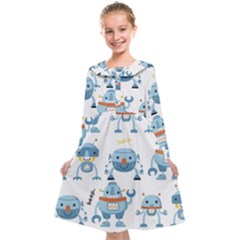 Seamless Pattern With Funny Robot Cartoon Kids  Midi Sailor Dress by Jancukart