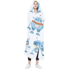 Seamless Pattern With Funny Robot Cartoon Wearable Blanket by Jancukart