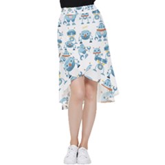 Seamless Pattern With Funny Robot Cartoon Frill Hi Low Chiffon Skirt