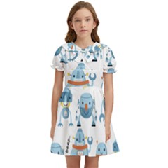 Seamless Pattern With Funny Robot Cartoon Kids  Bow Tie Puff Sleeve Dress by Jancukart