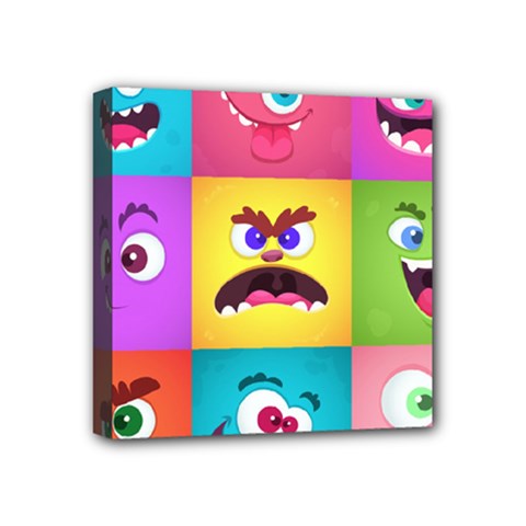 Monsters Emotions Scary Faces Masks With Mouth Eyes Aliens Monsters Emoticon Set Mini Canvas 4  X 4  (stretched) by Jancukart