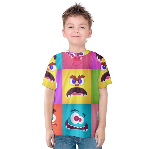 Monsters Emotions Scary Faces Masks With Mouth Eyes Aliens Monsters Emoticon Set Kids  Cotton Tee by Jancukart