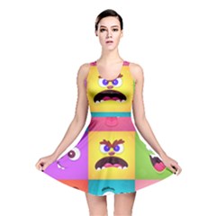 Monsters Emotions Scary Faces Masks With Mouth Eyes Aliens Monsters Emoticon Set Reversible Skater Dress by Jancukart