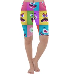 Monsters Emotions Scary Faces Masks With Mouth Eyes Aliens Monsters Emoticon Set Cropped Leggings 