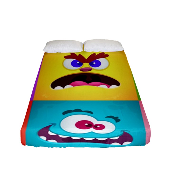 Monsters Emotions Scary Faces Masks With Mouth Eyes Aliens Monsters Emoticon Set Fitted Sheet (Full/ Double Size)