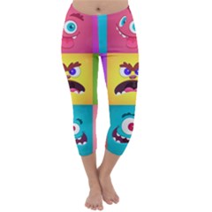 Monsters Emotions Scary Faces Masks With Mouth Eyes Aliens Monsters Emoticon Set Capri Winter Leggings 