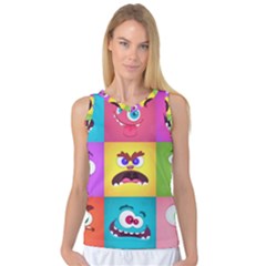 Monsters Emotions Scary Faces Masks With Mouth Eyes Aliens Monsters Emoticon Set Women s Basketball Tank Top by Jancukart