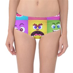 Monsters Emotions Scary Faces Masks With Mouth Eyes Aliens Monsters Emoticon Set Mid-waist Bikini Bottoms