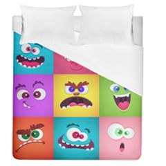 Monsters Emotions Scary Faces Masks With Mouth Eyes Aliens Monsters Emoticon Set Duvet Cover (queen Size) by Jancukart