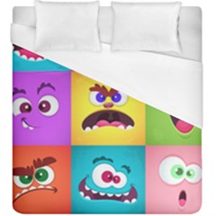 Monsters Emotions Scary Faces Masks With Mouth Eyes Aliens Monsters Emoticon Set Duvet Cover (king Size) by Jancukart