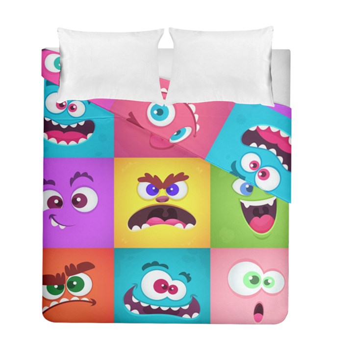 Monsters Emotions Scary Faces Masks With Mouth Eyes Aliens Monsters Emoticon Set Duvet Cover Double Side (Full/ Double Size)