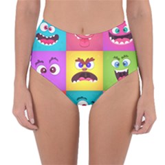 Monsters Emotions Scary Faces Masks With Mouth Eyes Aliens Monsters Emoticon Set Reversible High-waist Bikini Bottoms