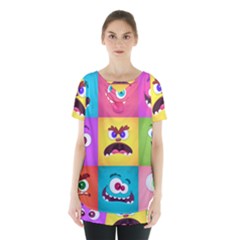 Monsters Emotions Scary Faces Masks With Mouth Eyes Aliens Monsters Emoticon Set Skirt Hem Sports Top by Jancukart