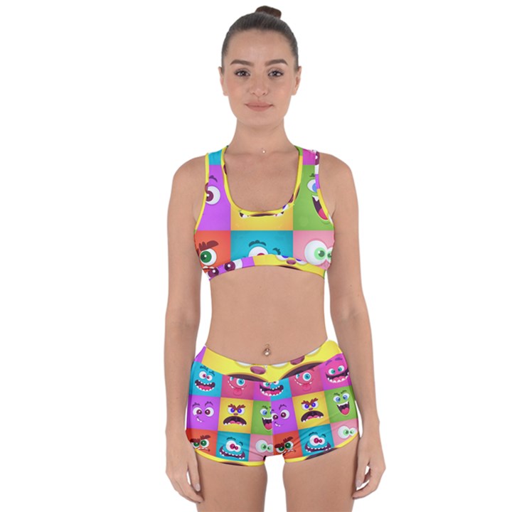 Monsters Emotions Scary Faces Masks With Mouth Eyes Aliens Monsters Emoticon Set Racerback Boyleg Bikini Set