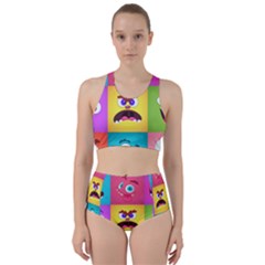 Monsters Emotions Scary Faces Masks With Mouth Eyes Aliens Monsters Emoticon Set Racer Back Bikini Set