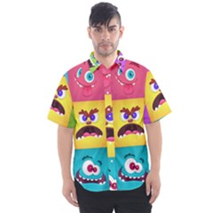 Monsters Emotions Scary Faces Masks With Mouth Eyes Aliens Monsters Emoticon Set Men s Short Sleeve Shirt