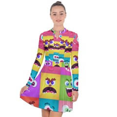 Monsters Emotions Scary Faces Masks With Mouth Eyes Aliens Monsters Emoticon Set Long Sleeve Panel Dress by Jancukart