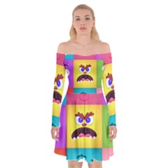 Monsters Emotions Scary Faces Masks With Mouth Eyes Aliens Monsters Emoticon Set Off Shoulder Skater Dress