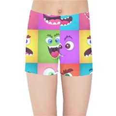 Monsters Emotions Scary Faces Masks With Mouth Eyes Aliens Monsters Emoticon Set Kids  Sports Shorts